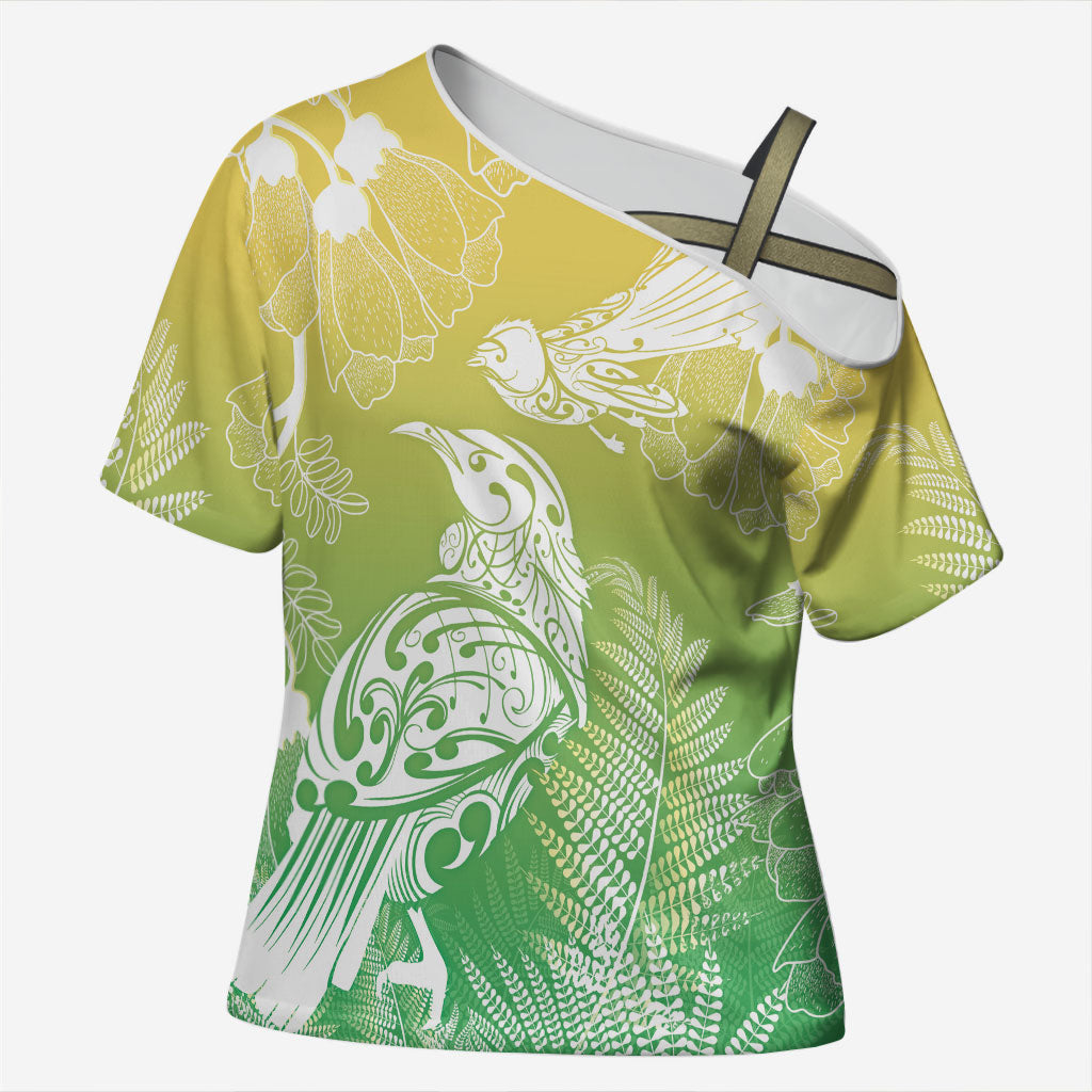 Aotearoa Maori Mahuru Tui With Pikawakawa Cross Shoulder Shirt Spring Time