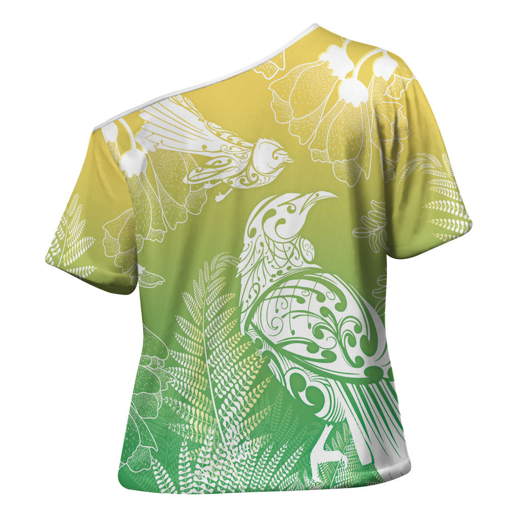 Aotearoa Maori Mahuru Tui With Pikawakawa Cross Shoulder Shirt Spring Time