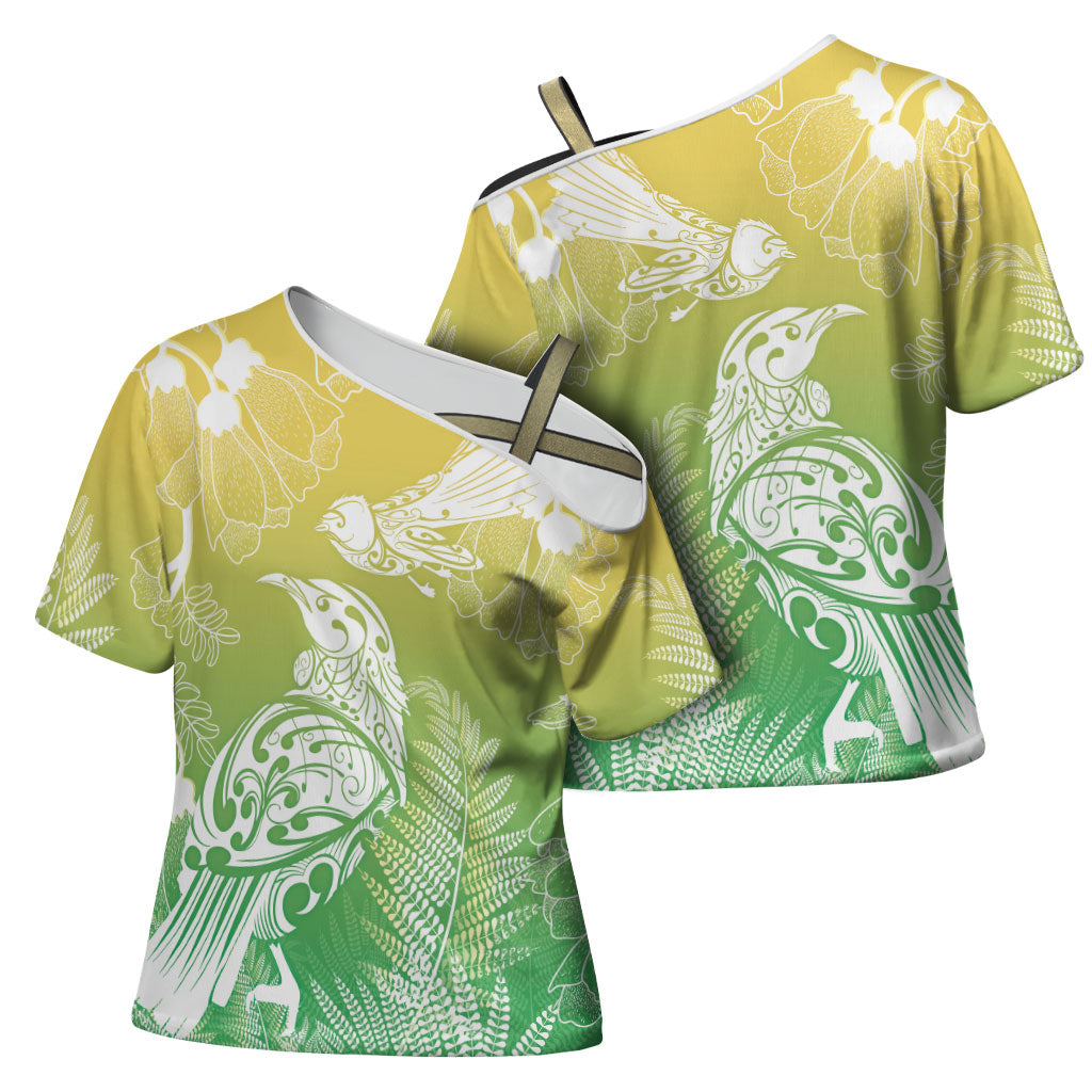 Aotearoa Maori Mahuru Tui With Pikawakawa Cross Shoulder Shirt Spring Time