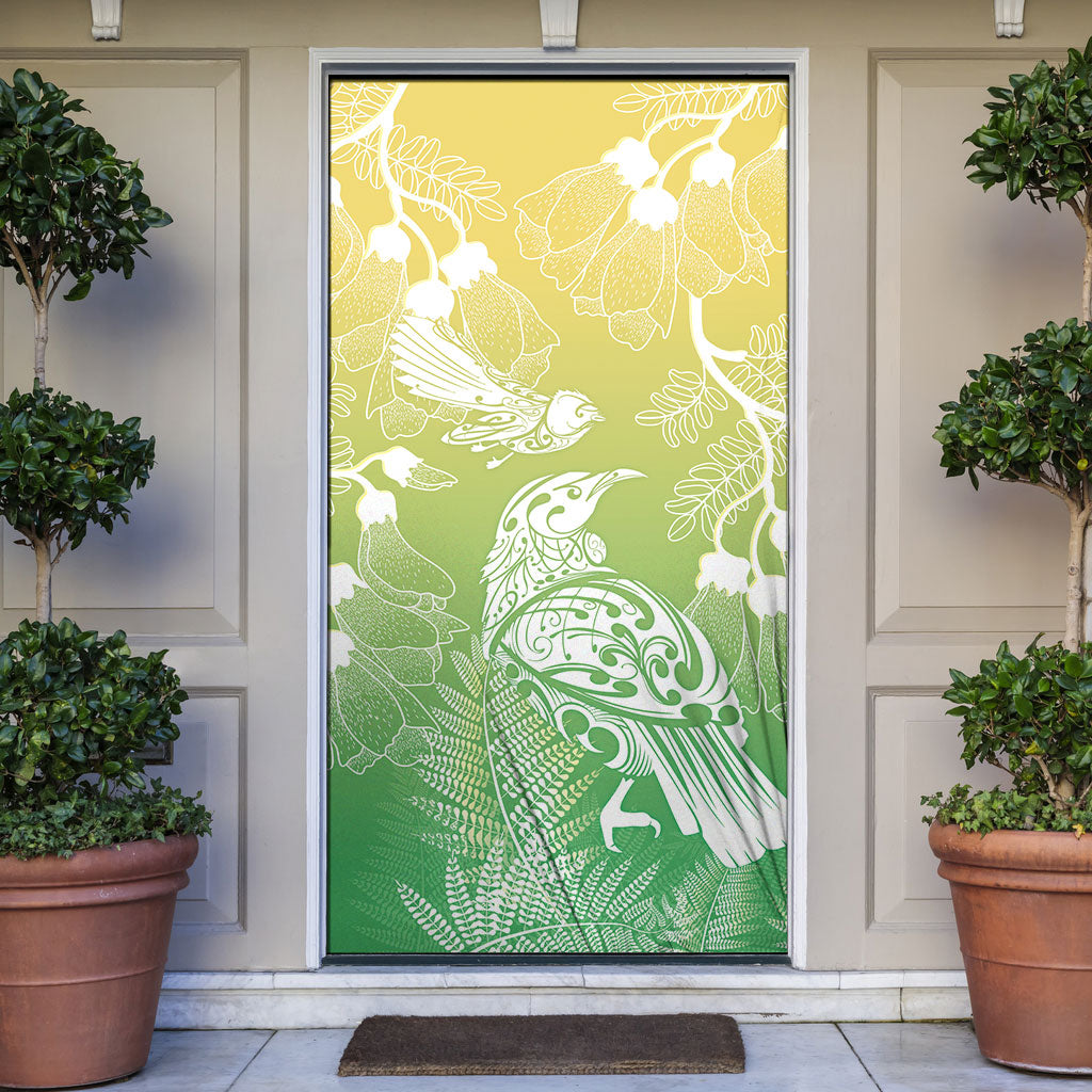 Aotearoa Maori Mahuru Tui With Pikawakawa Door Cover Spring Time