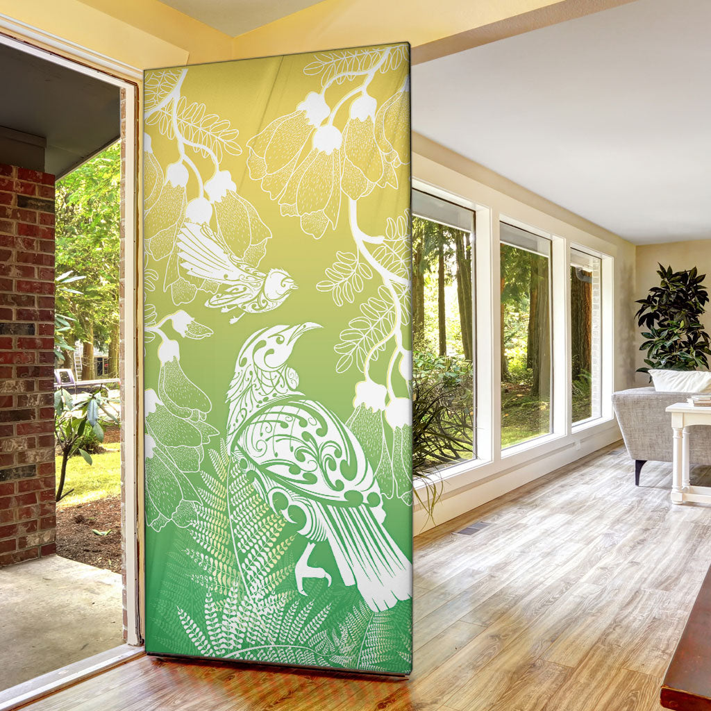 Aotearoa Maori Mahuru Tui With Pikawakawa Door Cover Spring Time