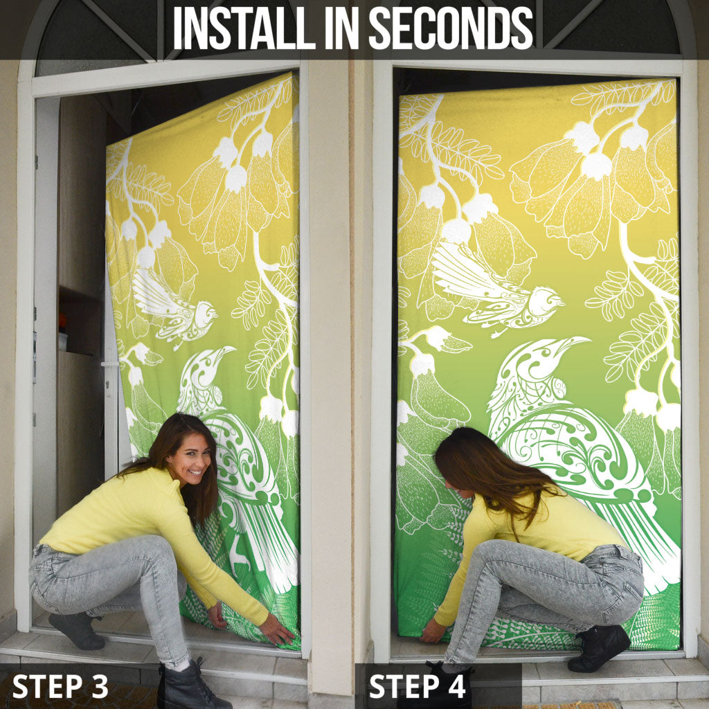 Aotearoa Maori Mahuru Tui With Pikawakawa Door Cover Spring Time
