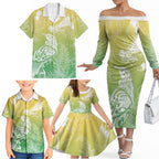 Aotearoa Maori Mahuru Tui With Pikawakawa Family Matching Off The Shoulder Long Sleeve Dress and Hawaiian Shirt Spring Time