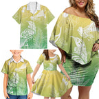 Aotearoa Maori Mahuru Tui With Pikawakawa Family Matching Off Shoulder Short Dress and Hawaiian Shirt Spring Time