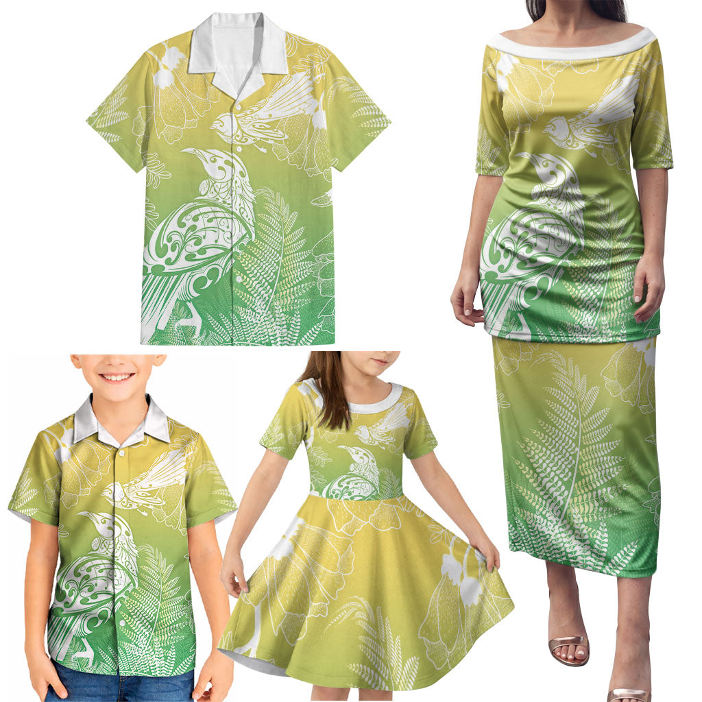 Aotearoa Maori Mahuru Tui With Pikawakawa Family Matching Puletasi and Hawaiian Shirt Spring Time