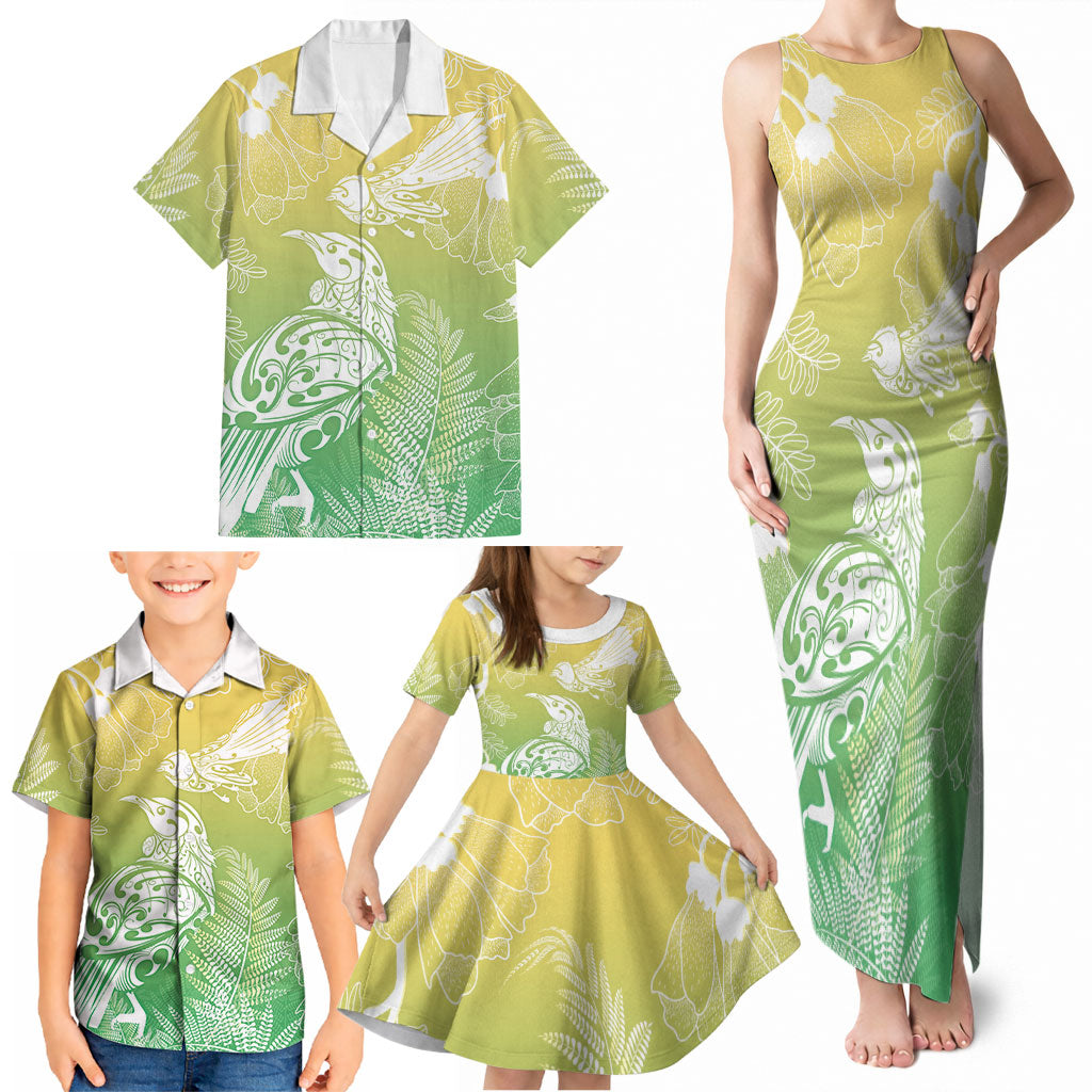 Aotearoa Maori Mahuru Tui With Pikawakawa Family Matching Tank Maxi Dress and Hawaiian Shirt Spring Time