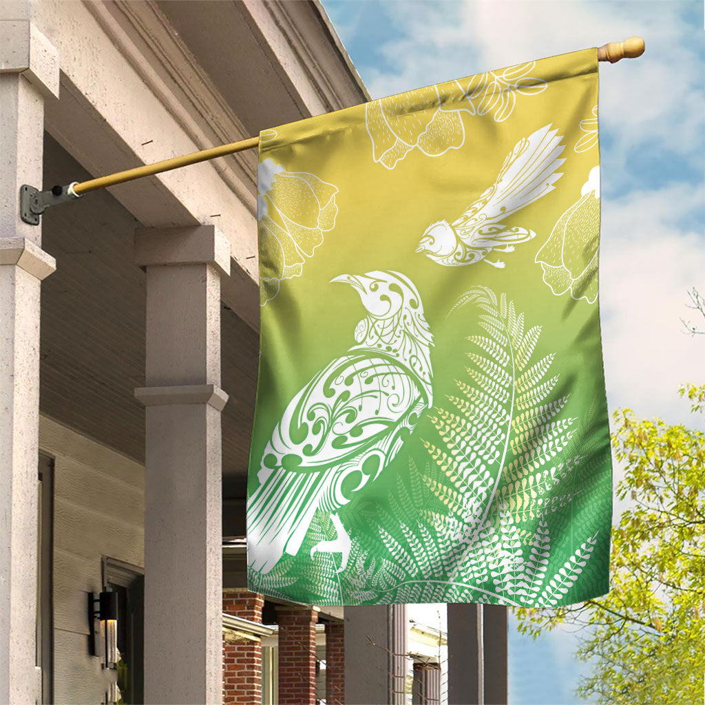 Aotearoa Maori Mahuru Tui With Pikawakawa Garden Flag Spring Time