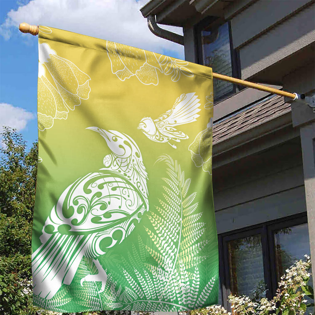 Aotearoa Maori Mahuru Tui With Pikawakawa Garden Flag Spring Time