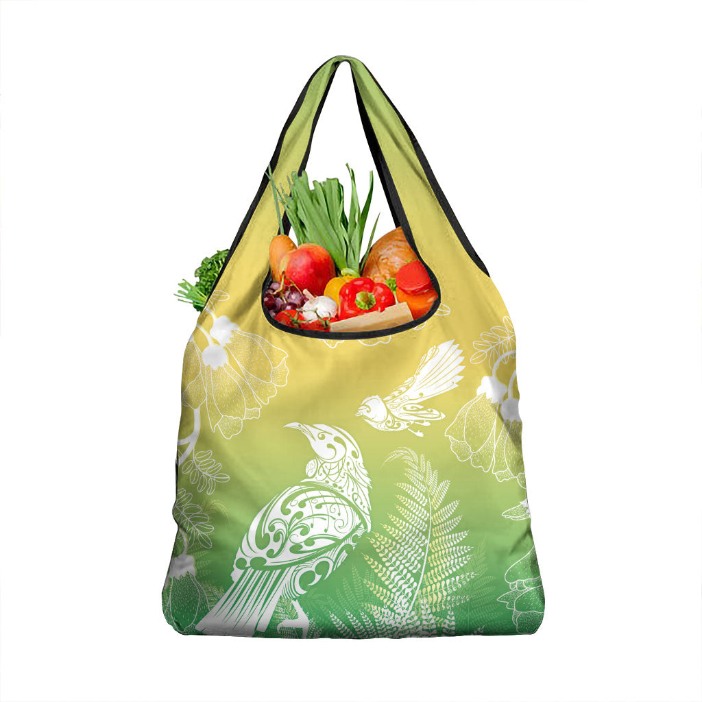 Aotearoa Maori Mahuru Tui With Pikawakawa Grocery Bag Spring Time