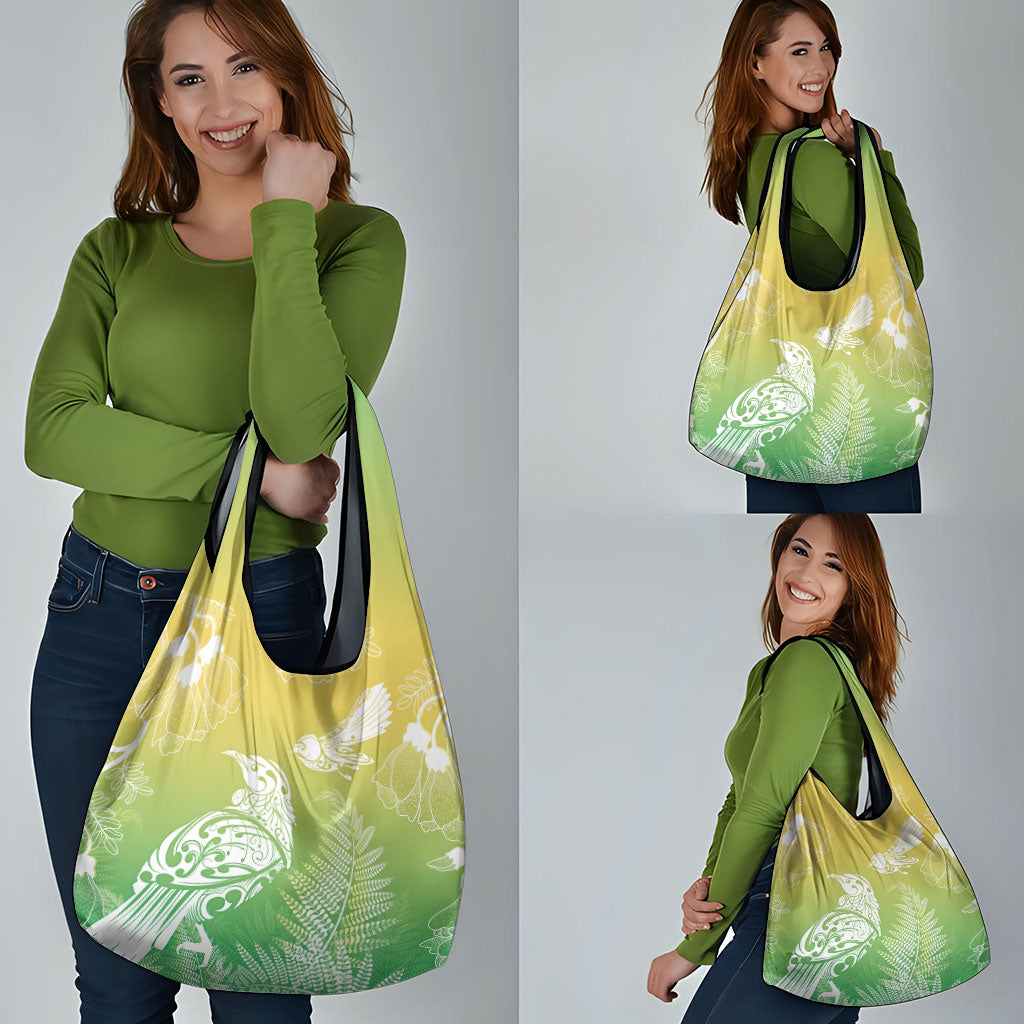 Aotearoa Maori Mahuru Tui With Pikawakawa Grocery Bag Spring Time
