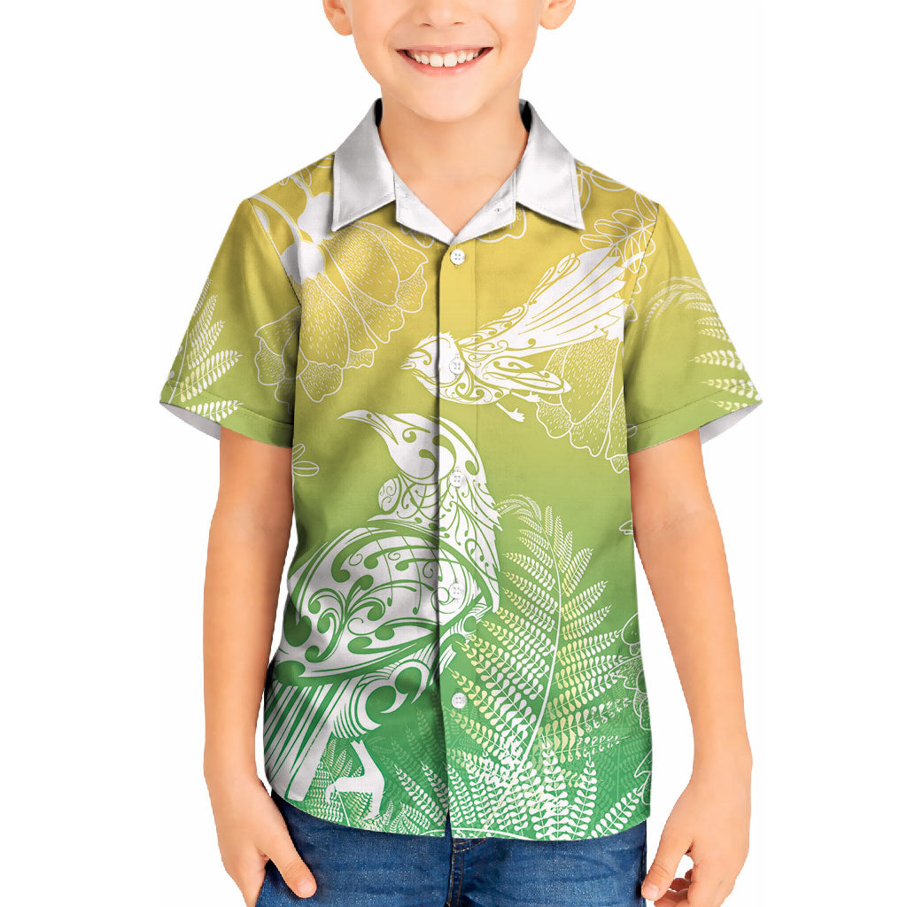 Aotearoa Maori Mahuru Tui With Pikawakawa Kid Hawaiian Shirt Spring Time