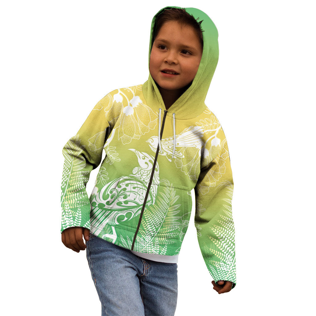 Aotearoa Maori Mahuru Tui With Pikawakawa Kid Hoodie Spring Time