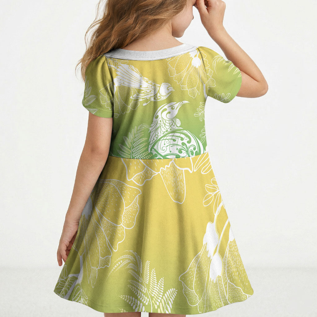 Aotearoa Maori Mahuru Tui With Pikawakawa Kid Short Sleeve Dress Spring Time