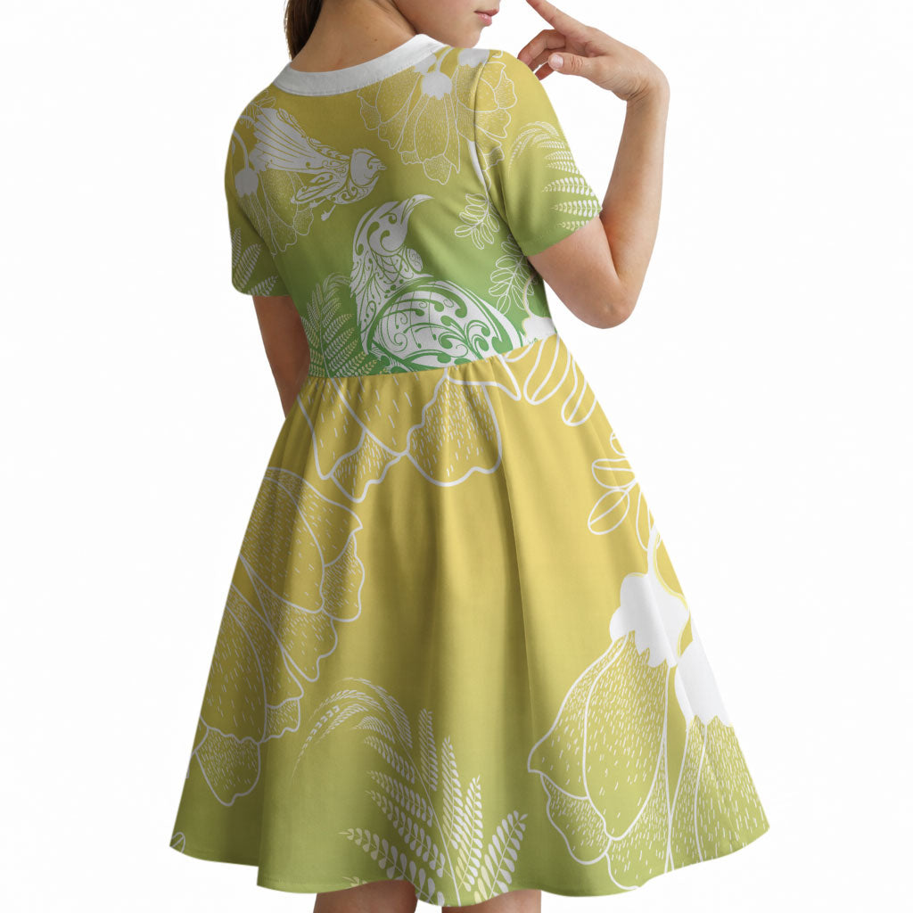 Aotearoa Maori Mahuru Tui With Pikawakawa Kid Short Sleeve Dress Spring Time