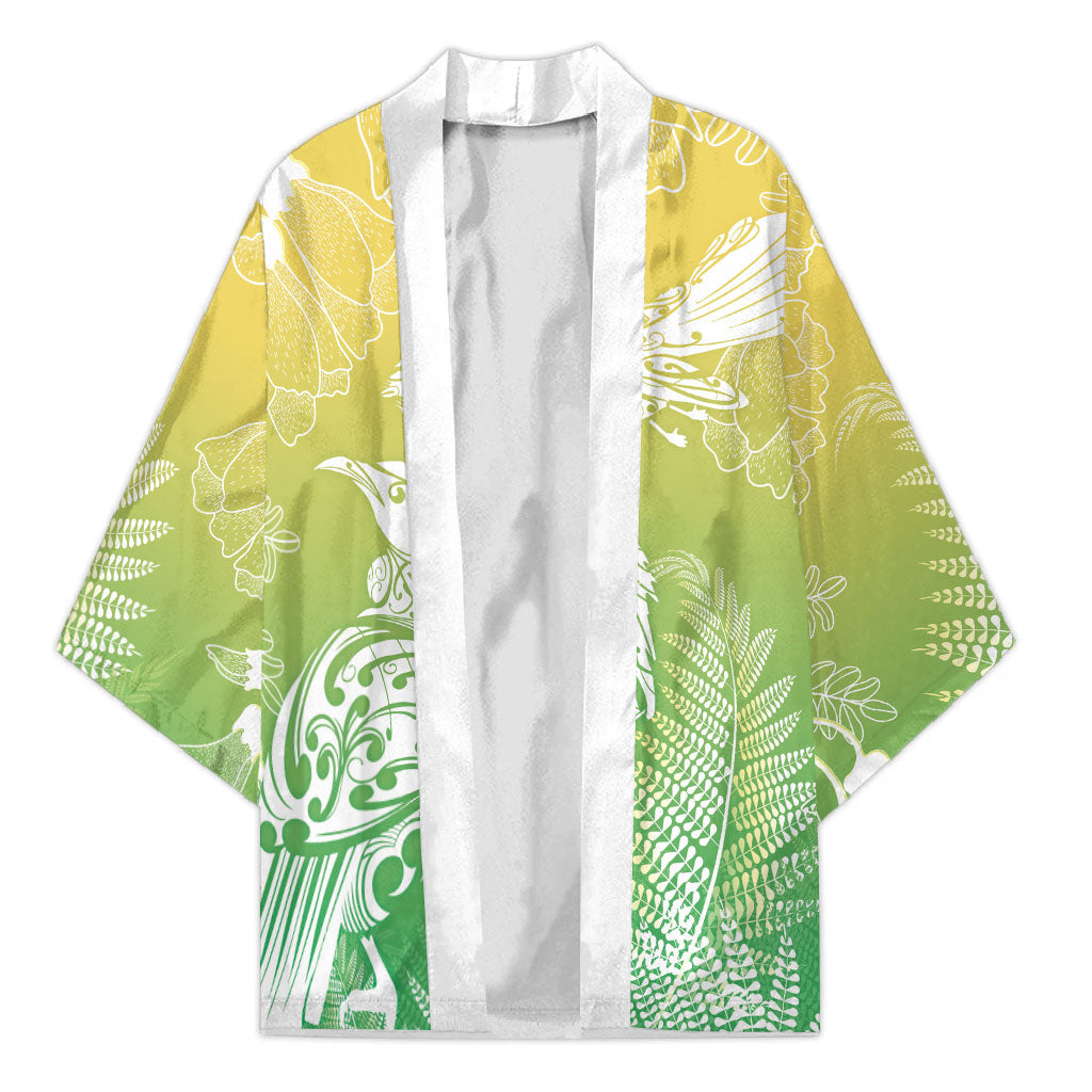Aotearoa Maori Mahuru Tui With Pikawakawa Kimono Spring Time