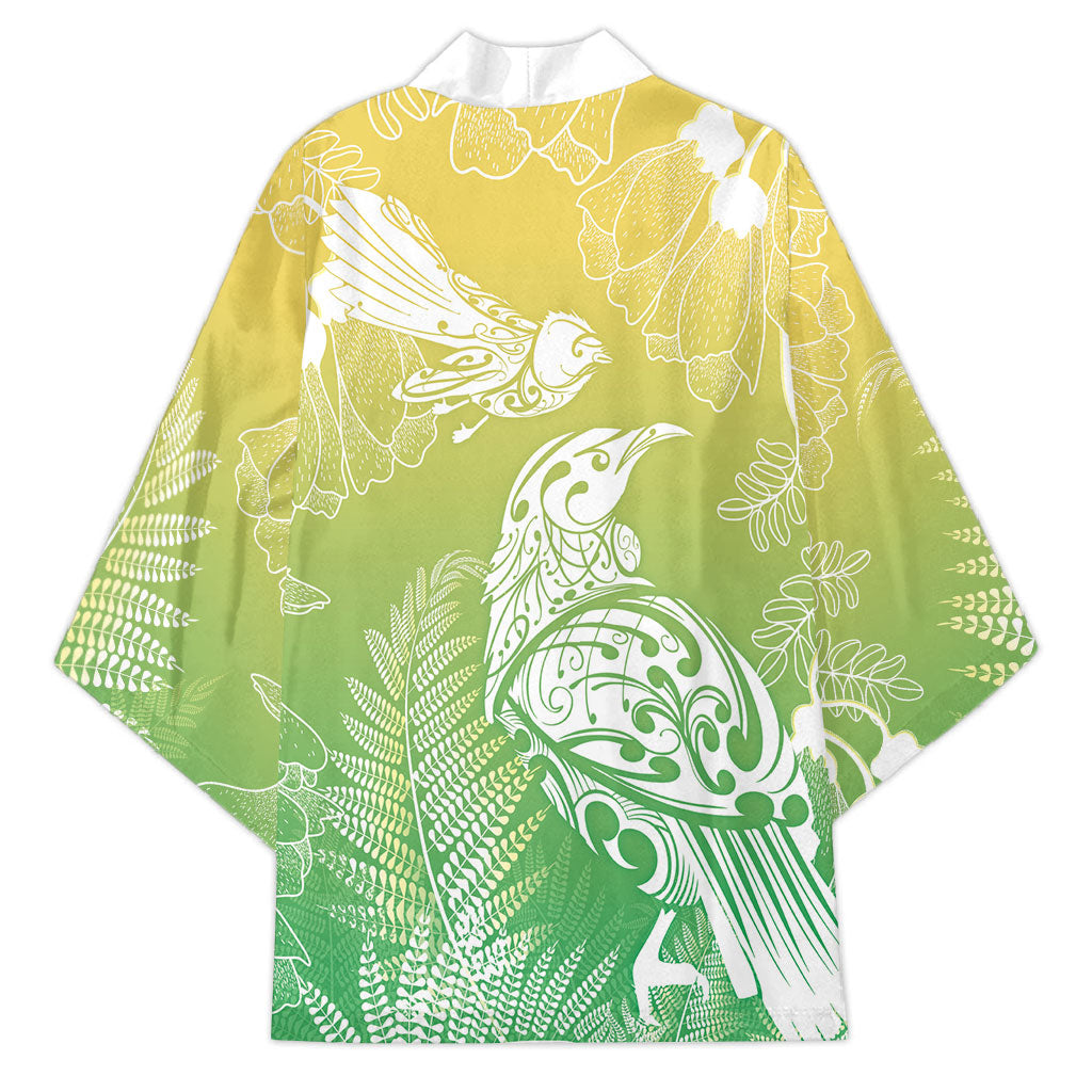 Aotearoa Maori Mahuru Tui With Pikawakawa Kimono Spring Time