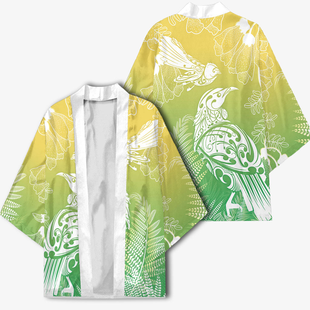 Aotearoa Maori Mahuru Tui With Pikawakawa Kimono Spring Time
