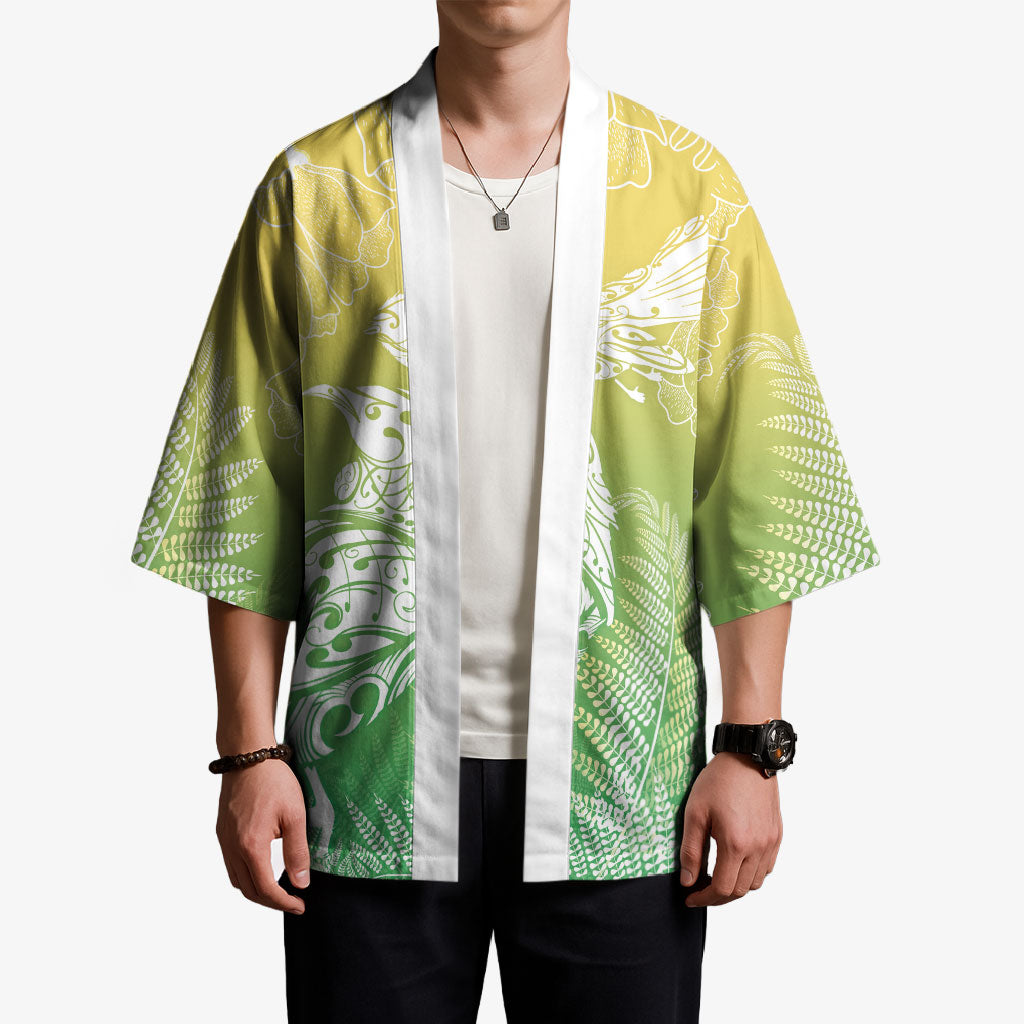 Aotearoa Maori Mahuru Tui With Pikawakawa Kimono Spring Time