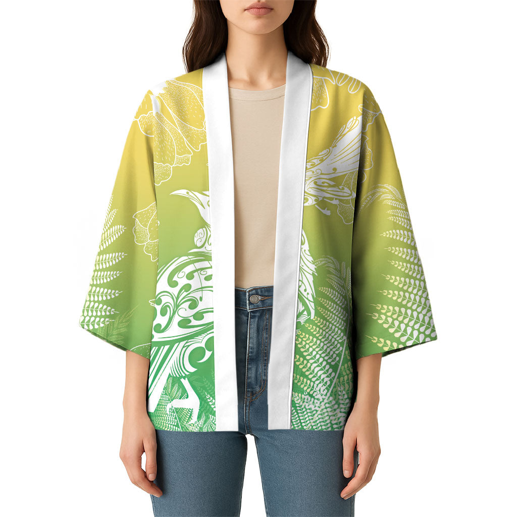 Aotearoa Maori Mahuru Tui With Pikawakawa Kimono Spring Time