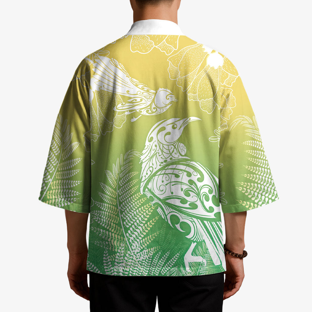 Aotearoa Maori Mahuru Tui With Pikawakawa Kimono Spring Time