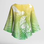 Aotearoa Maori Mahuru Tui With Pikawakawa Kimono Sleeve Blouse Spring Time