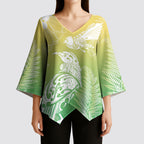 Aotearoa Maori Mahuru Tui With Pikawakawa Kimono Sleeve Blouse Spring Time