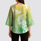 Aotearoa Maori Mahuru Tui With Pikawakawa Kimono Sleeve Blouse Spring Time