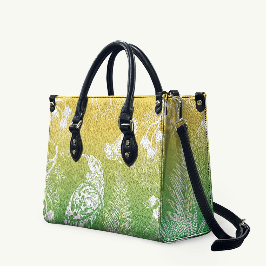 Aotearoa Maori Mahuru Tui With Pikawakawa Leather Bag Spring Time