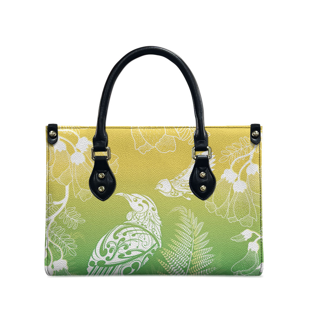 Aotearoa Maori Mahuru Tui With Pikawakawa Leather Bag Spring Time