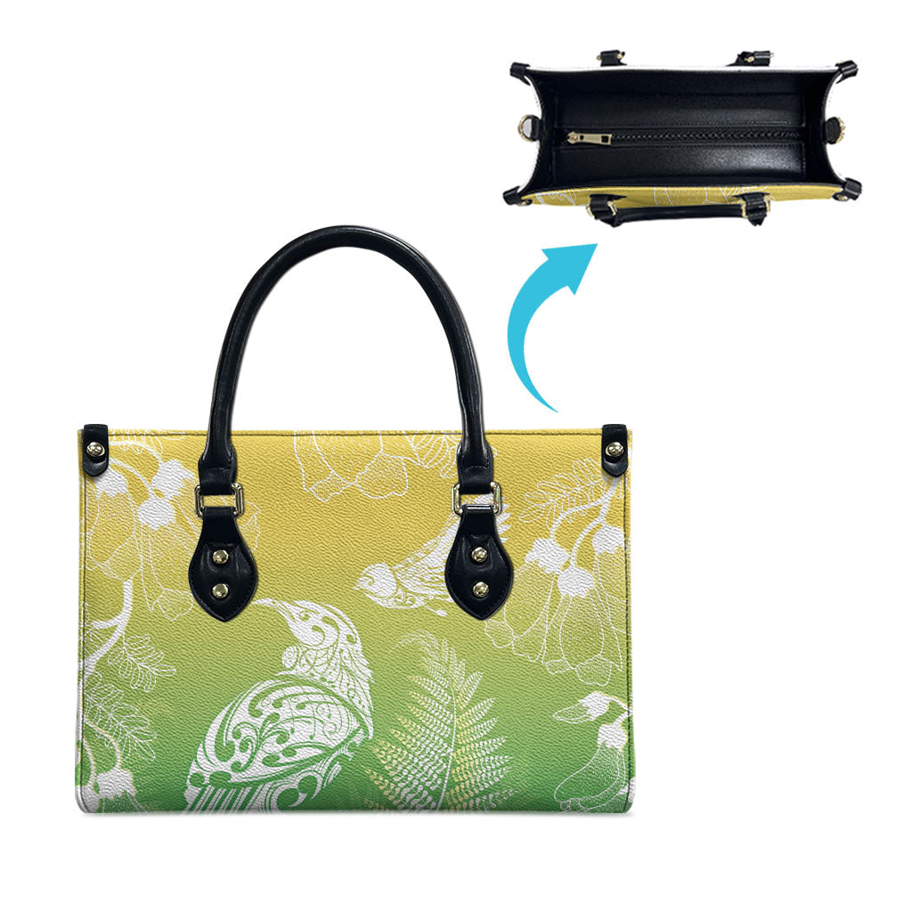 Aotearoa Maori Mahuru Tui With Pikawakawa Leather Bag Spring Time