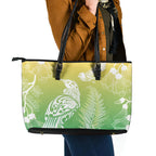 Aotearoa Maori Mahuru Tui With Pikawakawa Leather Tote Bag Spring Time