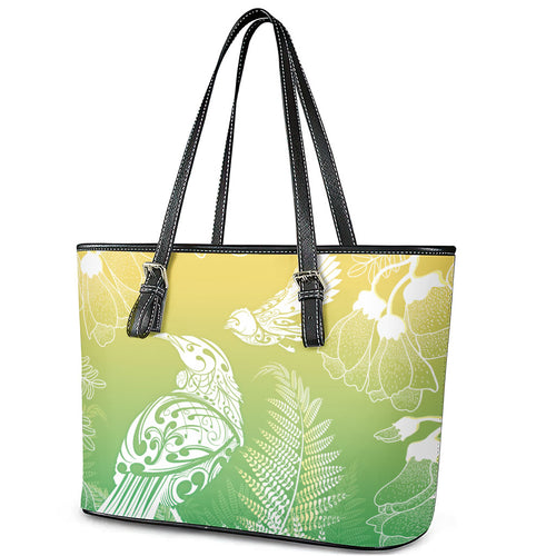 Aotearoa Maori Mahuru Tui With Pikawakawa Leather Tote Bag Spring Time