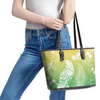 Aotearoa Maori Mahuru Tui With Pikawakawa Leather Tote Bag Spring Time