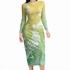Aotearoa Maori Mahuru Tui With Pikawakawa Long Sleeve Bodycon Dress Spring Time