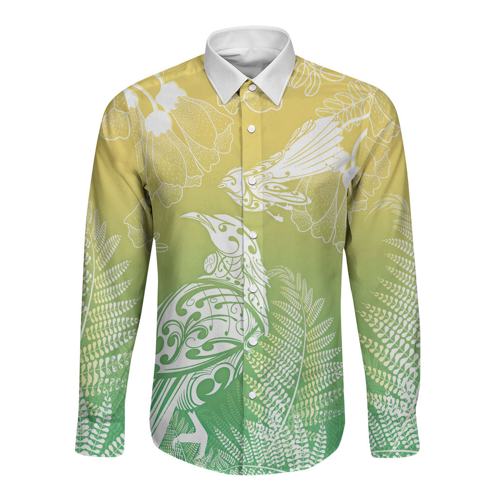 Aotearoa Maori Mahuru Tui With Pikawakawa Long Sleeve Button Shirt Spring Time