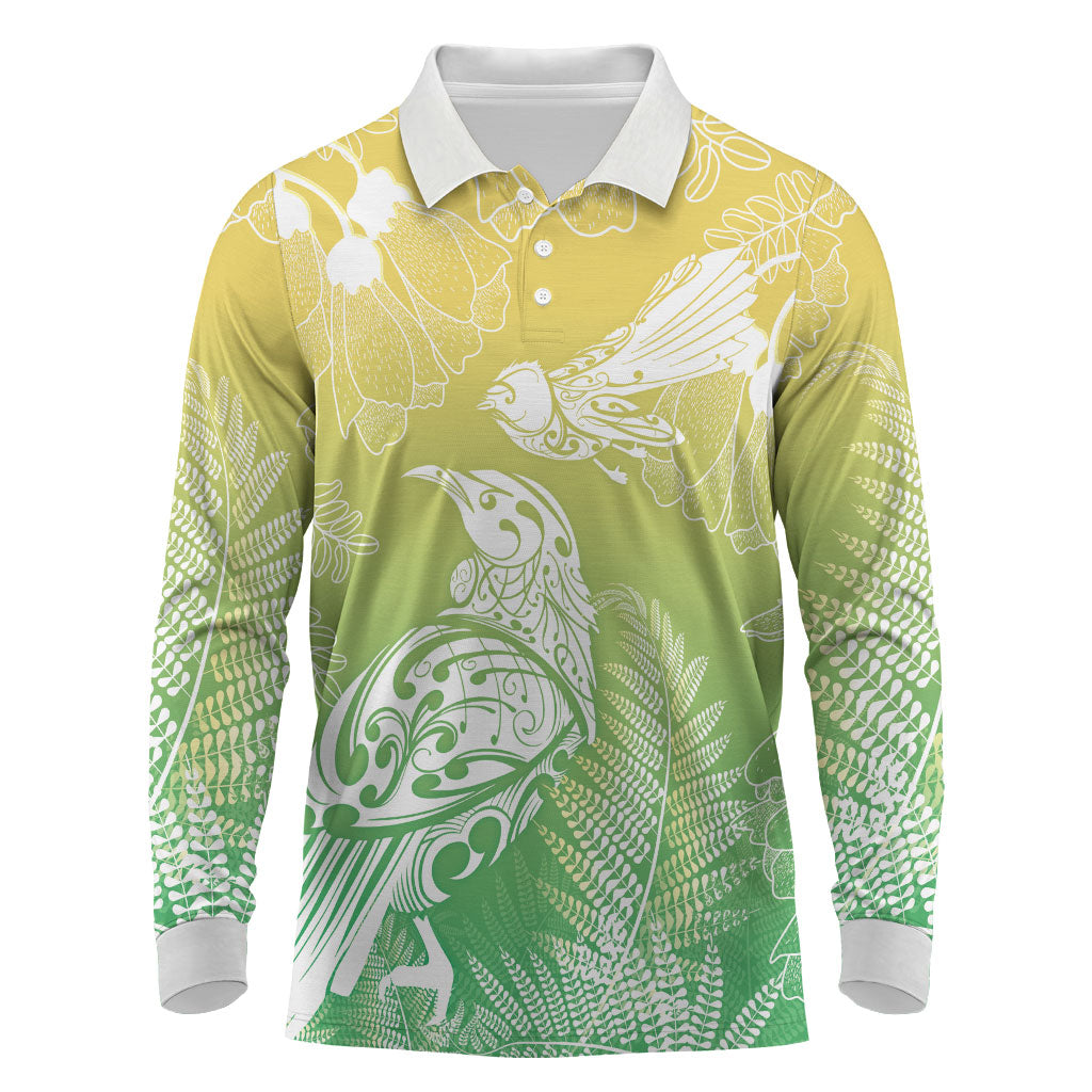 Aotearoa Maori Mahuru Tui With Pikawakawa Long Sleeve Polo Shirt Spring Time