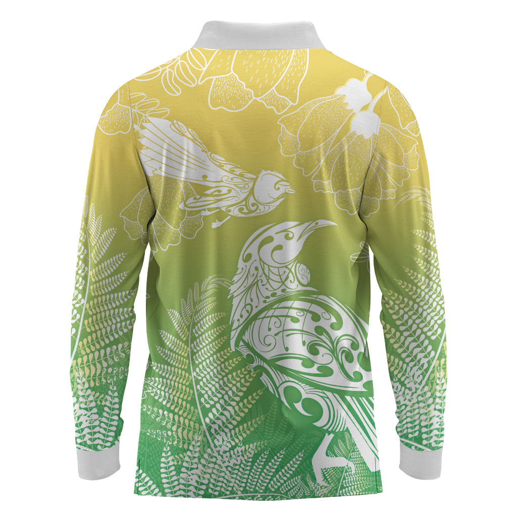 Aotearoa Maori Mahuru Tui With Pikawakawa Long Sleeve Polo Shirt Spring Time