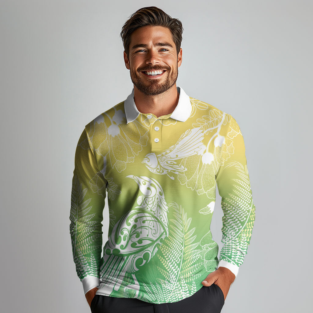 Aotearoa Maori Mahuru Tui With Pikawakawa Long Sleeve Polo Shirt Spring Time