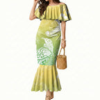 Aotearoa Maori Mahuru Tui With Pikawakawa Mermaid Dress Spring Time