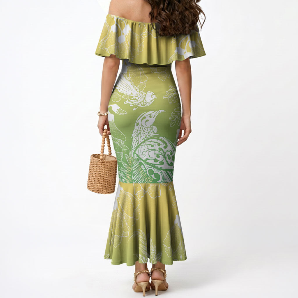 Aotearoa Maori Mahuru Tui With Pikawakawa Mermaid Dress Spring Time