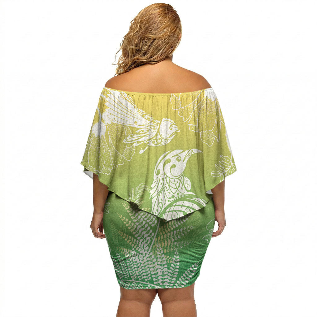 Aotearoa Maori Mahuru Tui With Pikawakawa Off Shoulder Short Dress Spring Time