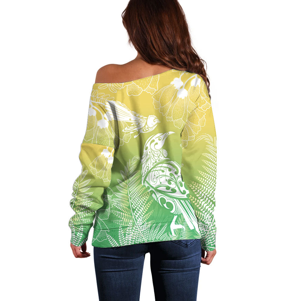 Aotearoa Maori Mahuru Tui With Pikawakawa Off Shoulder Sweater Spring Time