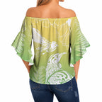 Aotearoa Maori Mahuru Tui With Pikawakawa Off Shoulder Wrap Waist Top Spring Time