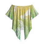 Aotearoa Maori Mahuru Tui With Pikawakawa Off Shoulder Wrap Waist Top Spring Time