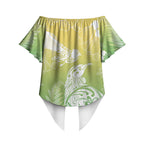 Aotearoa Maori Mahuru Tui With Pikawakawa Off Shoulder Wrap Waist Top Spring Time