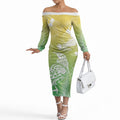 Aotearoa Maori Mahuru Tui With Pikawakawa Off The Shoulder Long Sleeve Dress Spring Time