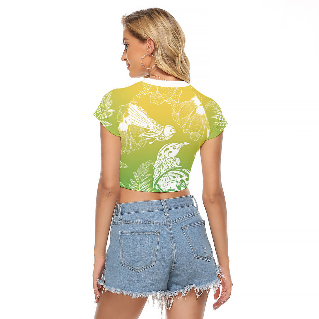 Aotearoa Maori Mahuru Tui With Pikawakawa Raglan Cropped T Shirt Spring Time