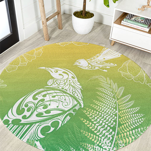 Aotearoa Maori Mahuru Tui With Pikawakawa Round Carpet Spring Time