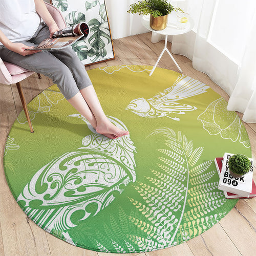 Aotearoa Maori Mahuru Tui With Pikawakawa Round Carpet Spring Time