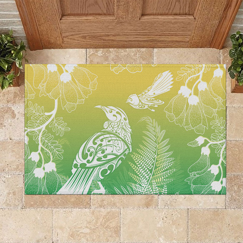 Aotearoa Maori Mahuru Tui With Pikawakawa Rubber Doormat Spring Time